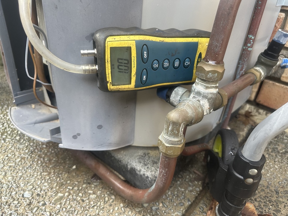 Gas hot water unit during service