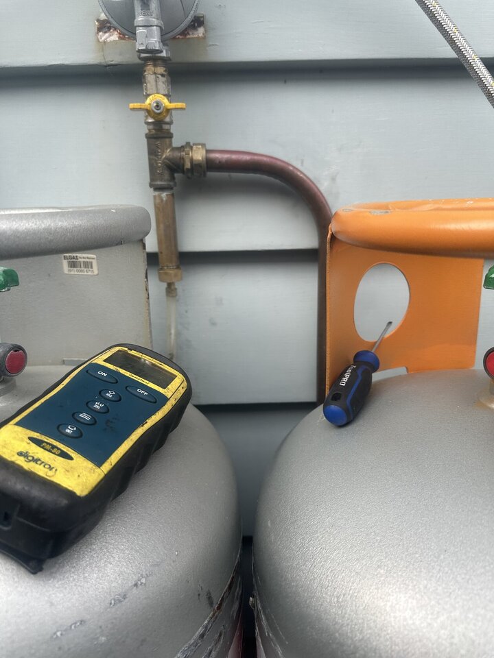 Close up of gas bottle set up