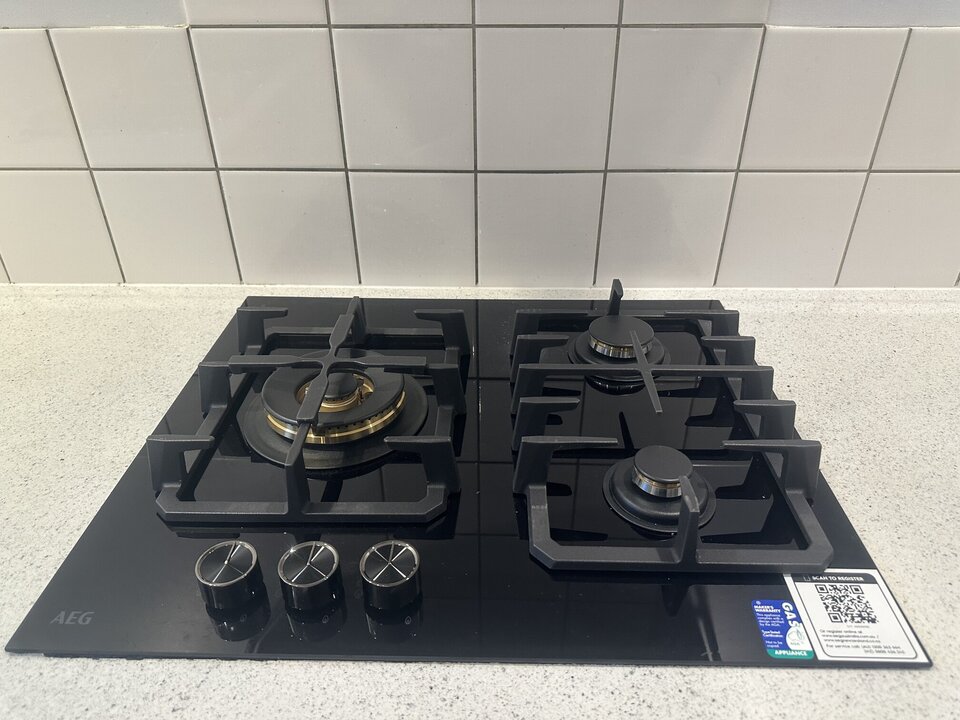 Close up of new gas hob installed in bench top