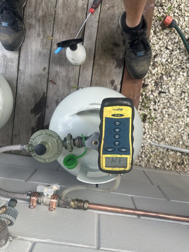 Gas bottle on deck with tools