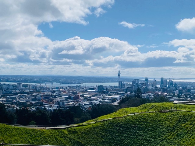View from Mt eden showing Auckland city and Sky tower